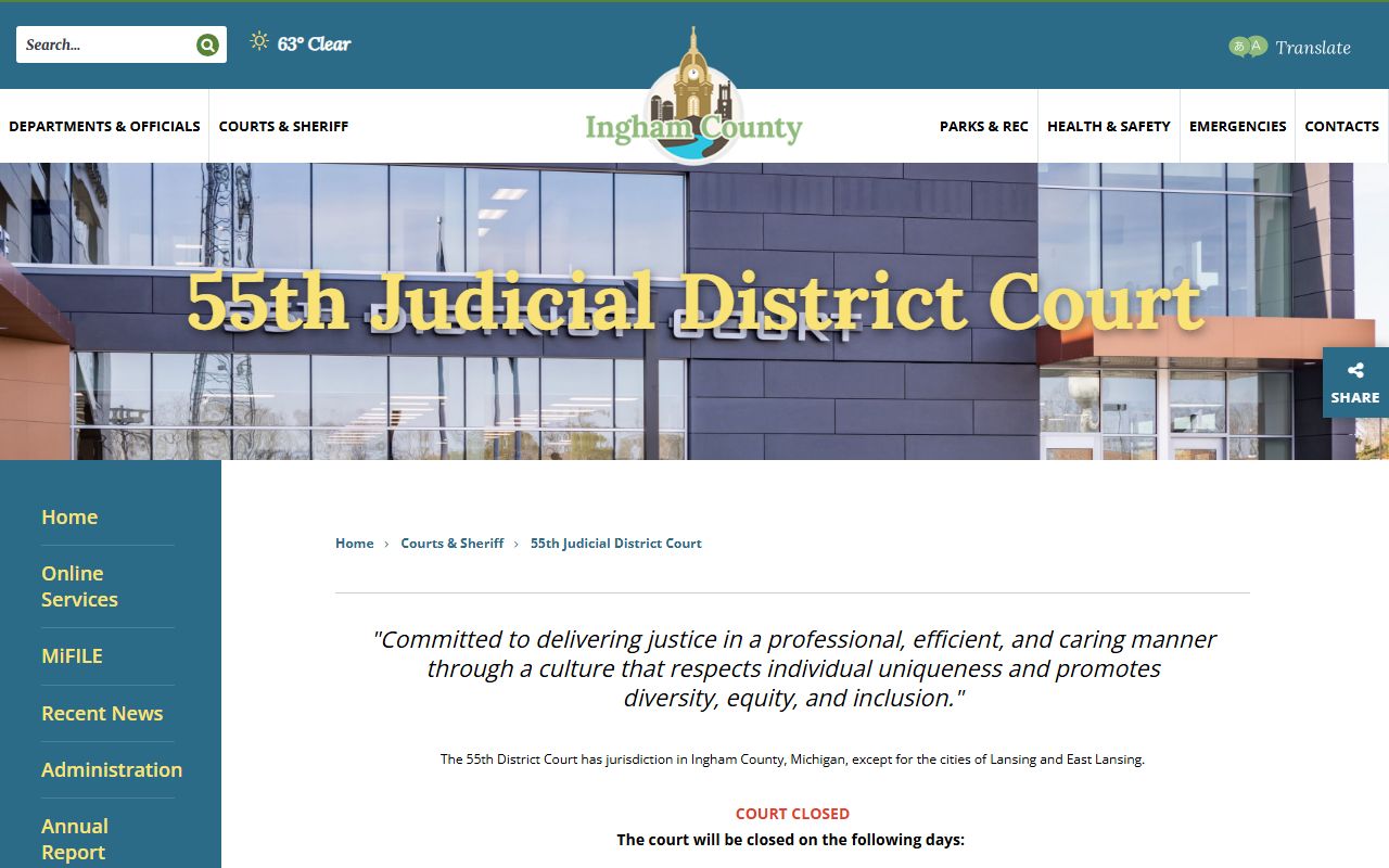 Ingham County 55th District Court records page