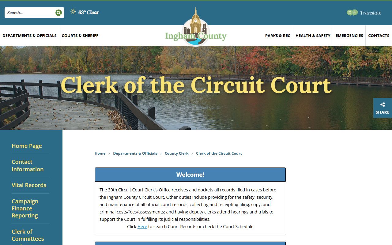 Ingham County Clerk of the Circuit Court records page