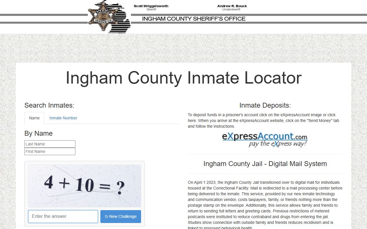 Ingham County jail inmate locator for court records