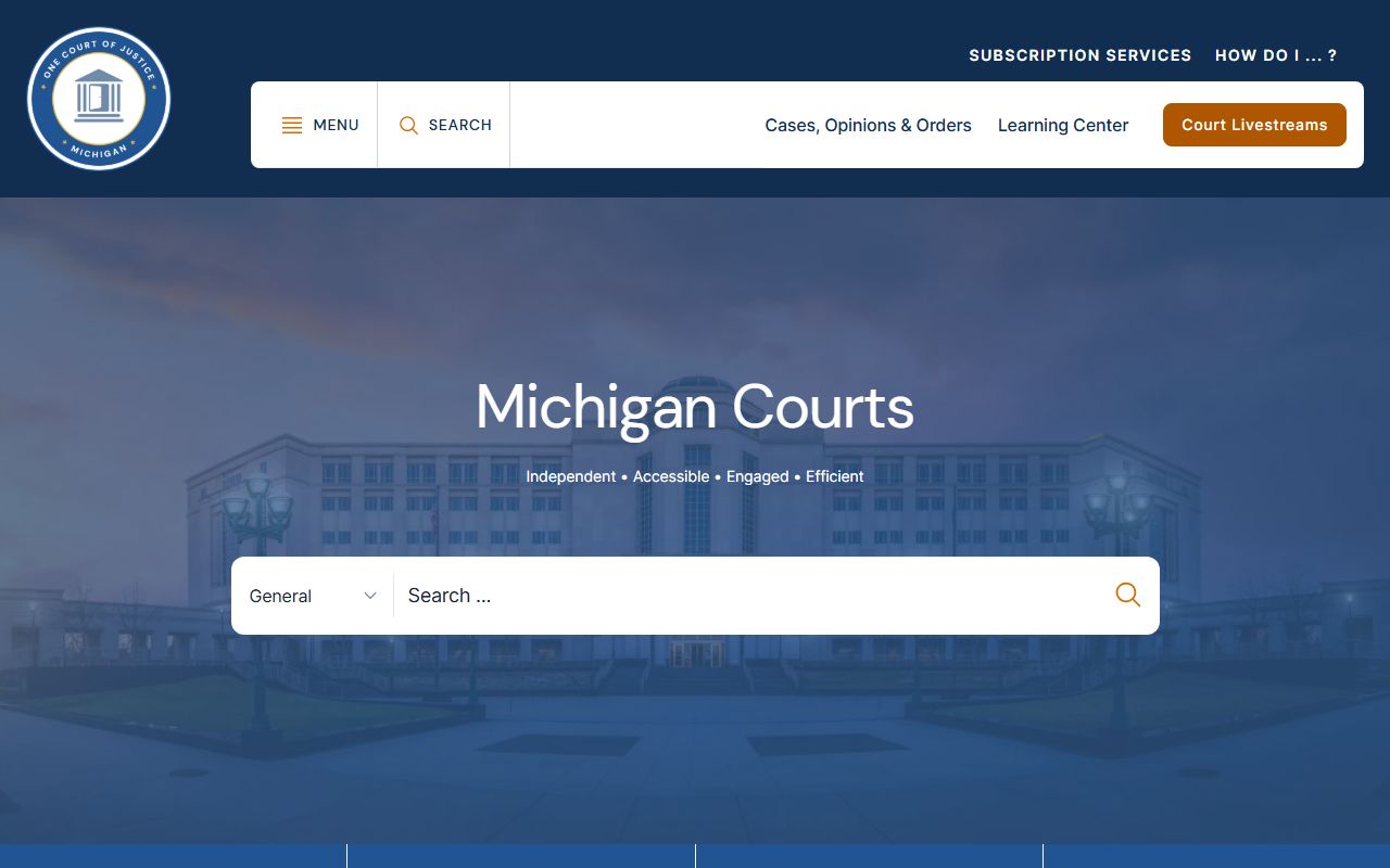 Michigan Judicial Branch site with Ingham County court record information