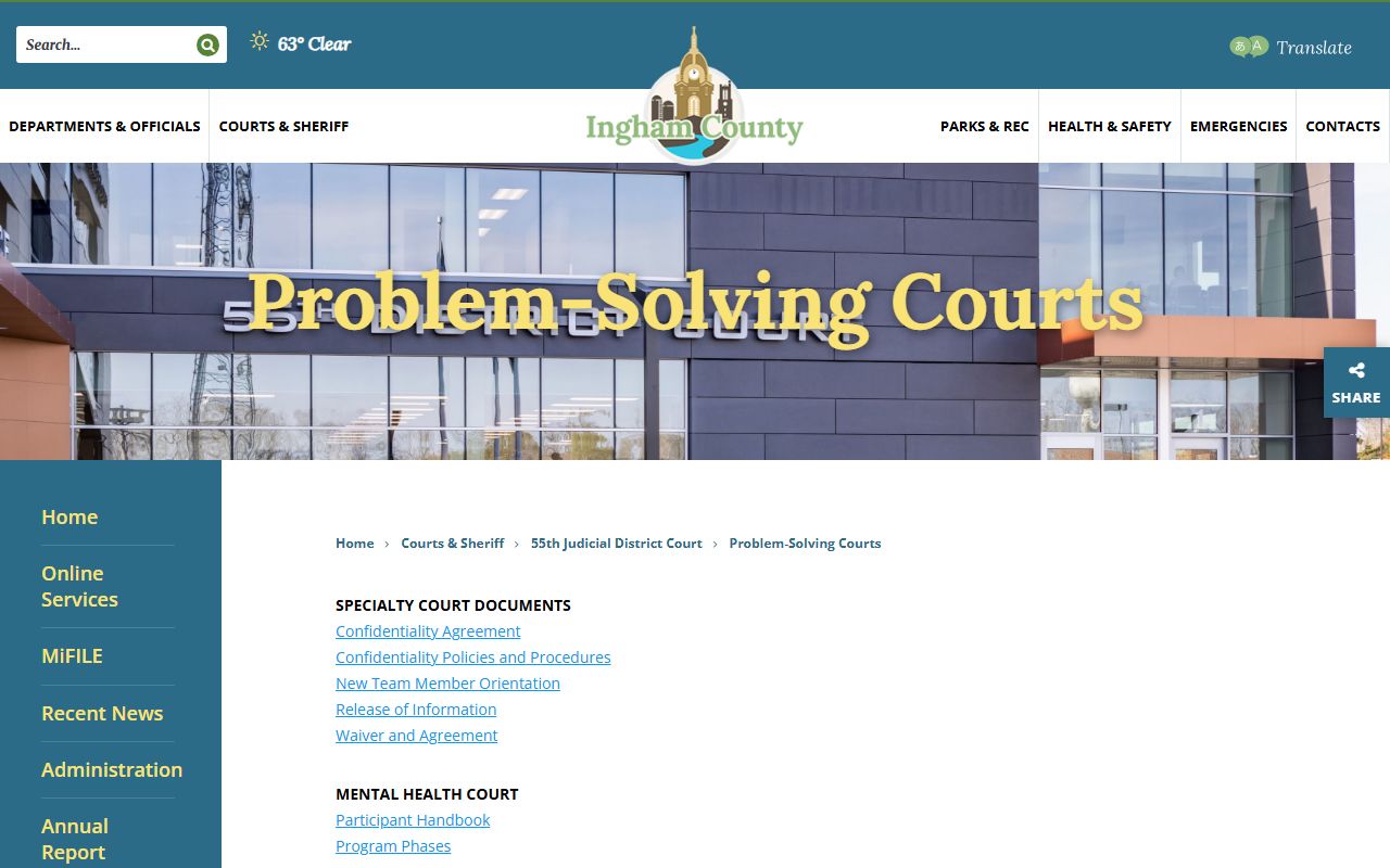 Ingham County 55th District Court problem-solving courts page