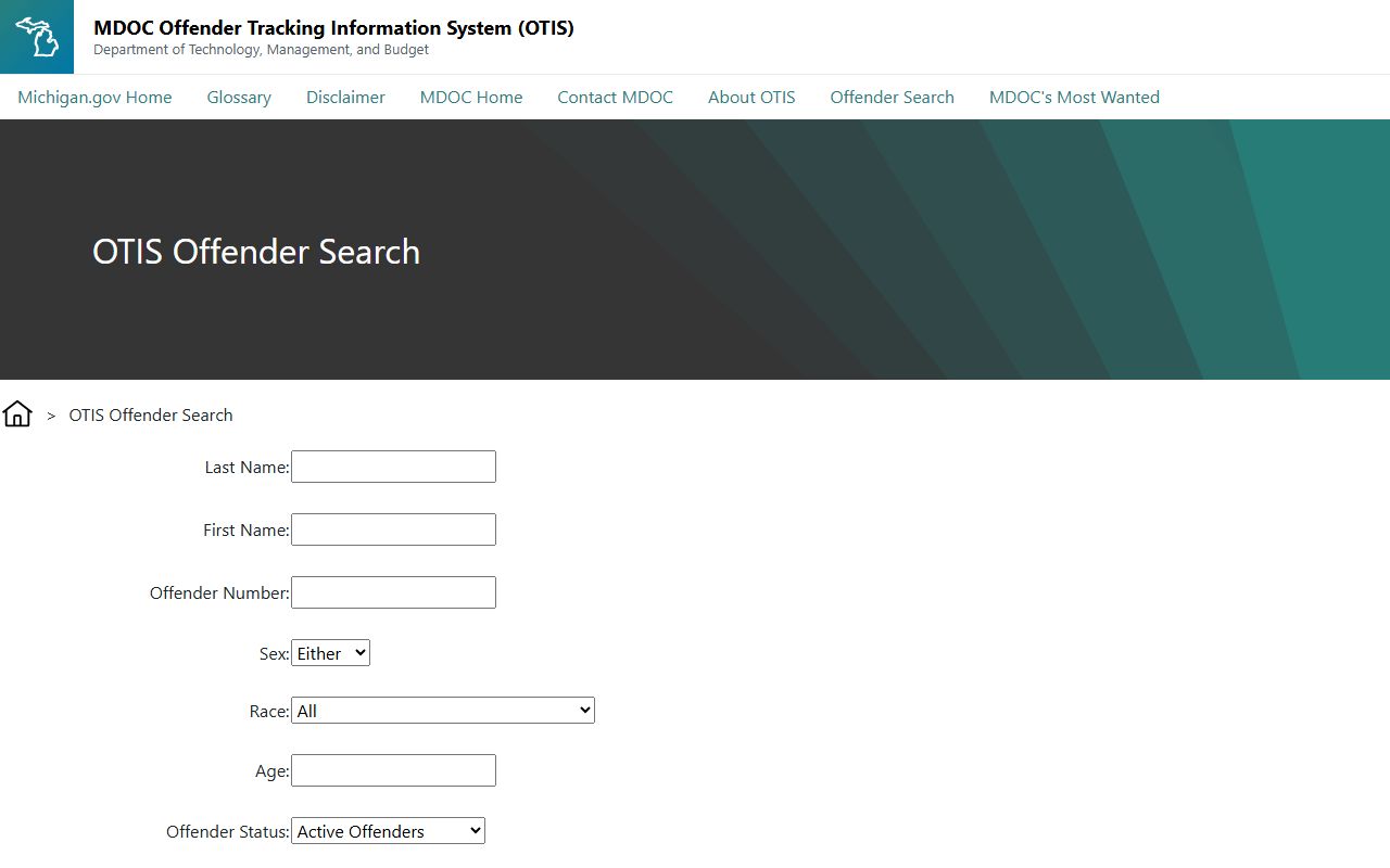 Michigan DOC OTIS Offender Tracking Information System search portal